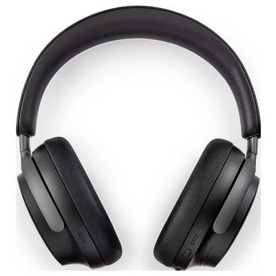Schwarze Over-Ear-Kopfhörer vor einem weißen Hintergrund, mit gepolsterten Ohrmuscheln und einem glatten Bügel.