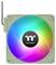 Ein quadratischer, beleuchteter Computerlüfter in Regenbogenfarben mit dem Logo 'Thermaltake' in der Mitte.