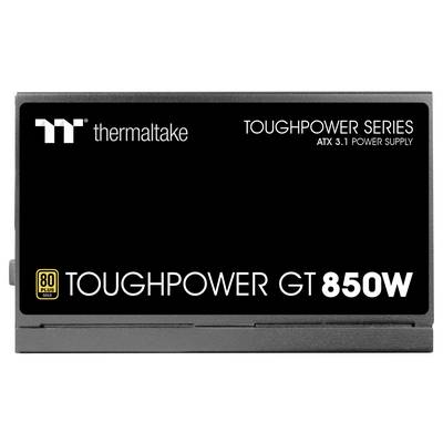 'Thermaltake Toughpower GT 850W' Netzteil, 80 Plus Gold zertifiziert. Schwarzes Design mit weißem Text. Geeignet für ATX 3.1 Systeme.