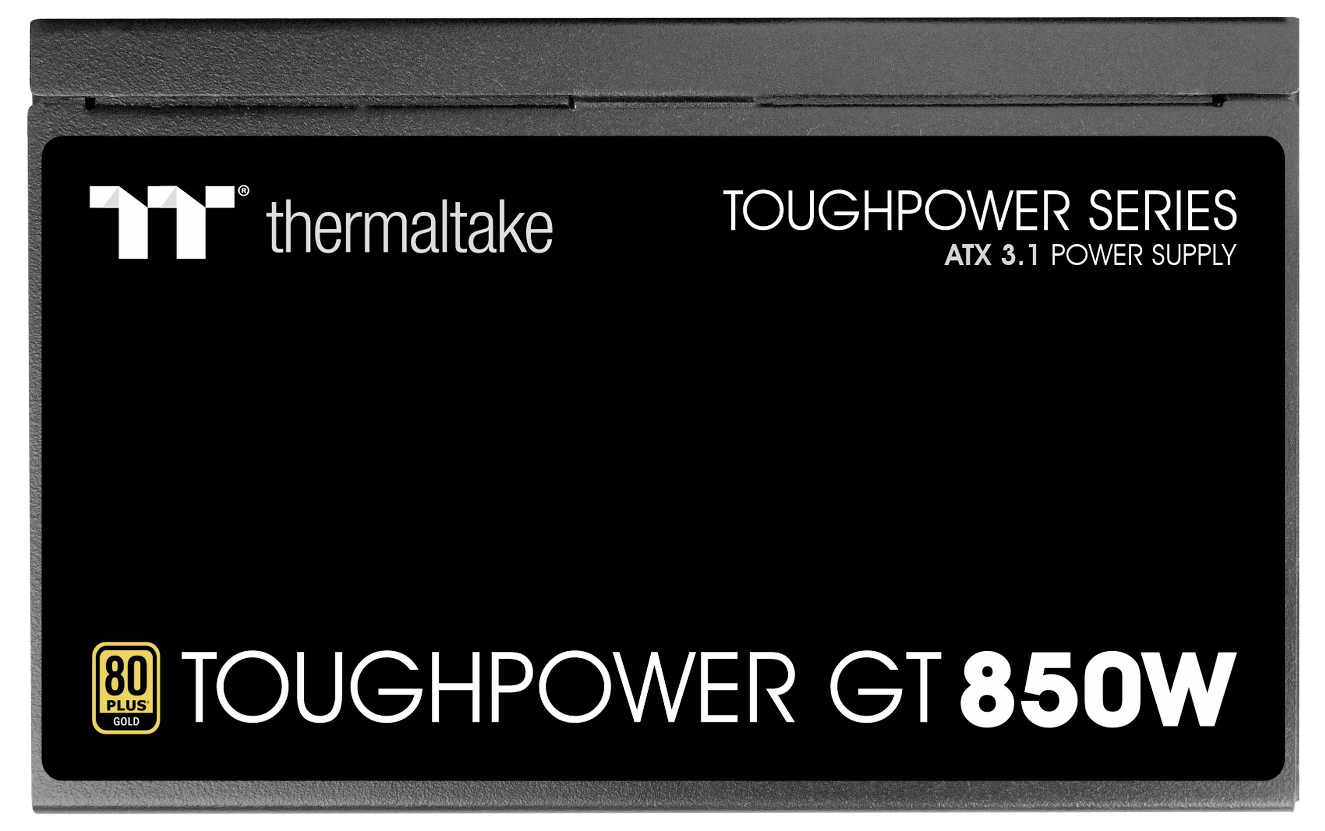 'Schwarzes Thermaltake Toughpower GT 850W Netzteil, ATX 3.1, 80 Plus Gold Zertifizierung.'