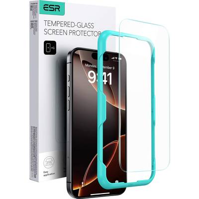 Bild eines Handy-Displayschutzes aus gehärtetem Glas neben einem Smartphone und der Verpackung, die 'Tempered-Glass Screen Protector' anzeigt.