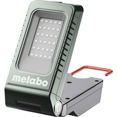 Eine tragbare LED-Leuchte von Metabo mit einem Klapphaken zur Aufhängung. Ideal für Arbeitsbeleuchtung in beengten Räumen.