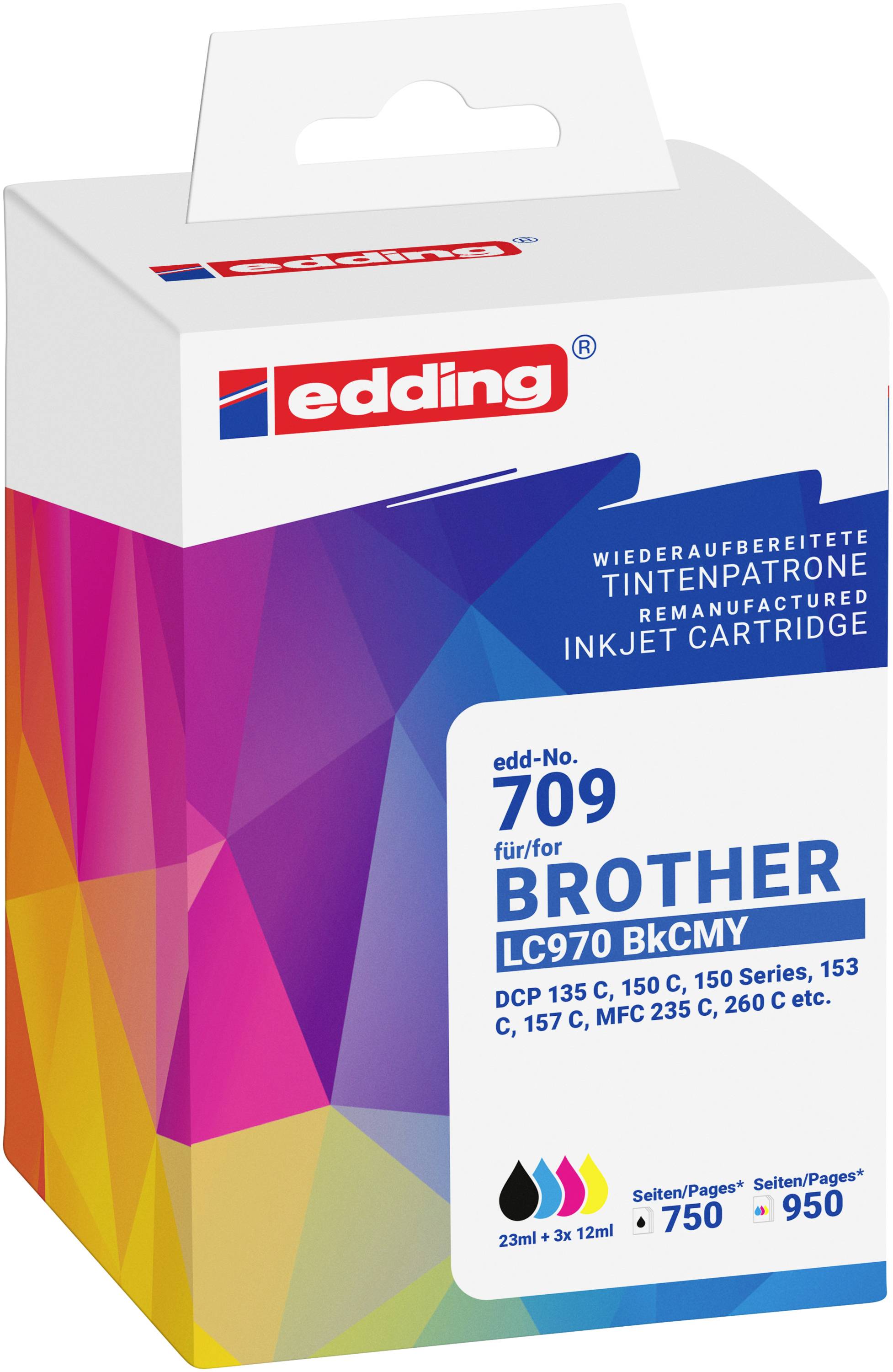 Edding Druckerpatrone ersetzt Brother LC970BKCMY Kompatibel Kombi-Pack Schwarz, Cyan, Magenta, Gelb EDD-709 18-709-0