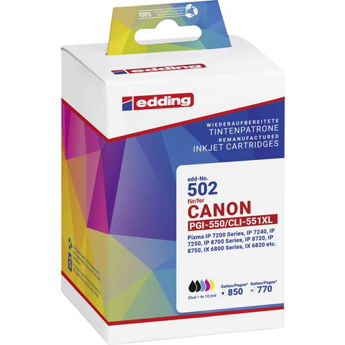 Edding Druckerpatrone ersetzt Canon PGI-550XL+CLI-551XL Kompatibel Kombi-Pack Schwarz, Photo Schwarz, Cyan, Magenta, Gel...