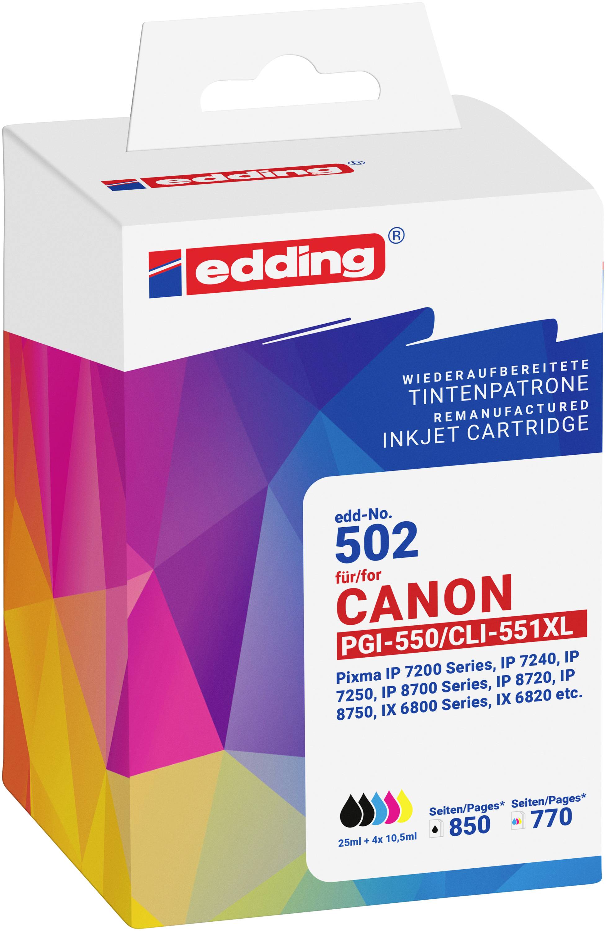 Edding Druckerpatrone ersetzt Canon PGI-550XL+CLI-551XL Kompatibel Kombi-Pack Schwarz, Photo Schwarz, Cyan, Magenta, Gel-0
