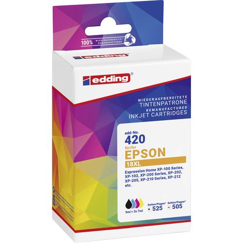 Edding Druckerpatrone ersetzt Epson T1816, T1811, T1812, T1813, T1814, 18XL Kompatibel Kombi-Pack Schwarz, Cyan, Magenta...