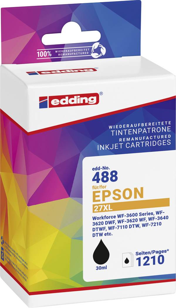 EDDING - EDD-488 schwarz Druckerpatrone kompatibel zu EPSON 27XL T2711XL - Kompatibel - Tintenpatrone