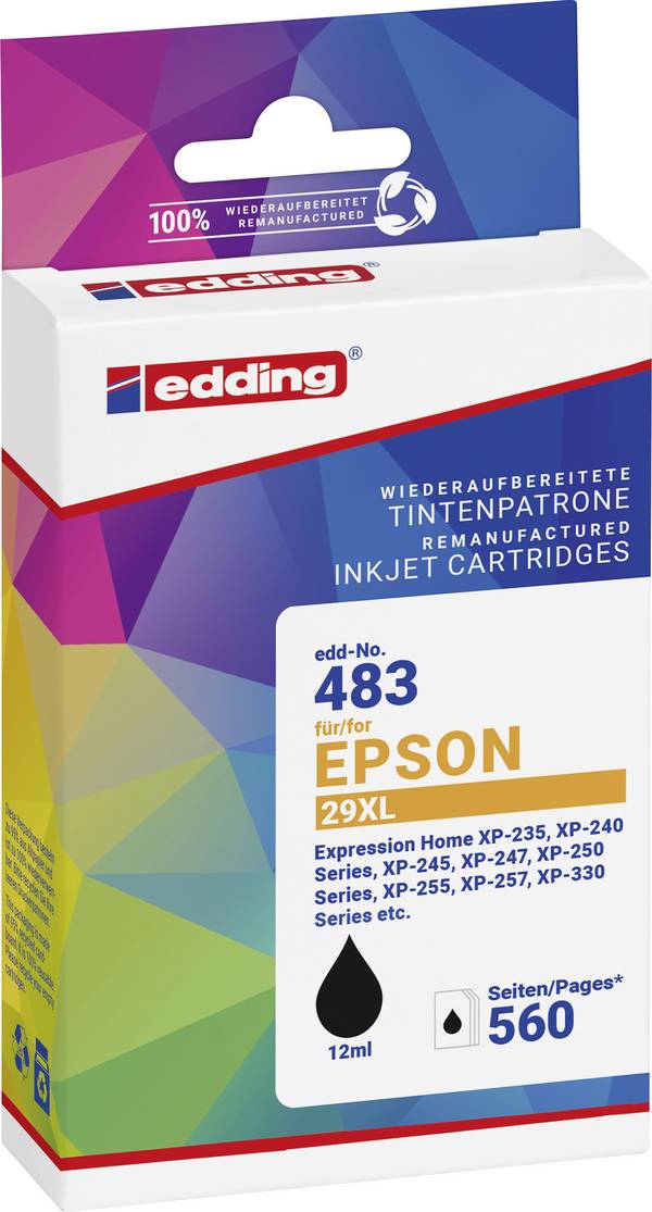 EDDING - EDD-483 schwarz Druckerpatrone kompatibel zu EPSON 29XL T2991XL - Kompatibel - Tintenpatrone