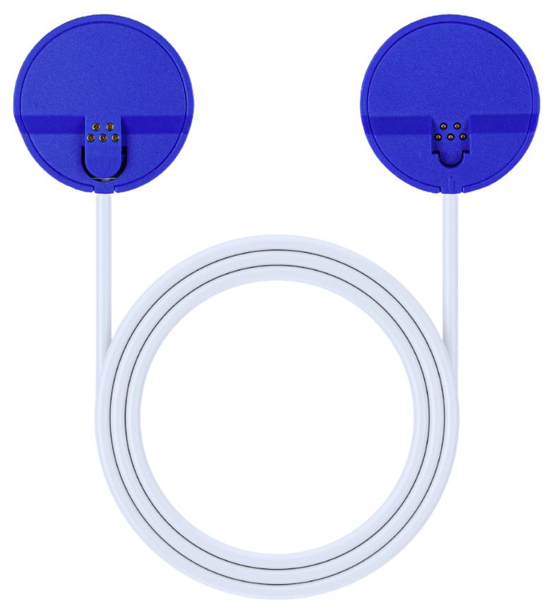 'Ein langes, weißes Kabel mit zwei blauen Steckverbindern an jedem Ende, die an Geräte angeschlossen werden können.'