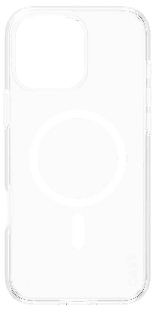 Eine durchsichtige Handyhülle mit MagSafe-Kreismuster, ideal zum Schutz und kabellosen Laden von Smartphones.