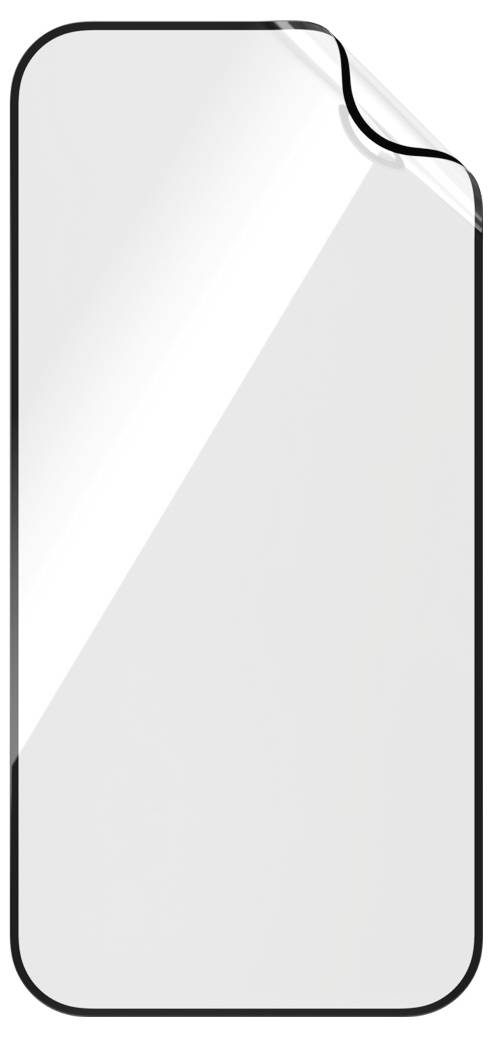 Displayschutzfolie für ein Smartphone, transparent und rechteckig, mit abgerundeten Ecken.