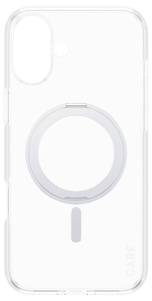 Transparente Handyhülle mit integriertem magnetischen Ring für kabelloses Laden, passend für Smartphones mit dualer Kamera.