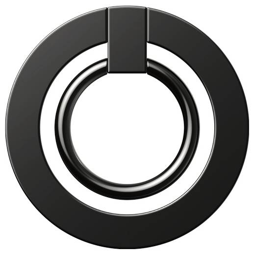 Ein schwarzer, kreisförmiger Ring mit einem kleineren Ring in der Mitte, der an einem oberen Rechteck befestigt ist.