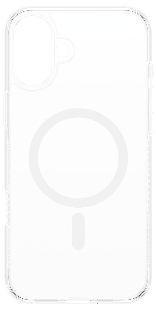 Eine transparente Smartphone-Schutzhülle mit MagSafe-Ring für kabelloses Laden. Klarer Schutz, sichert das Gerät und ermöglicht Funktionen.