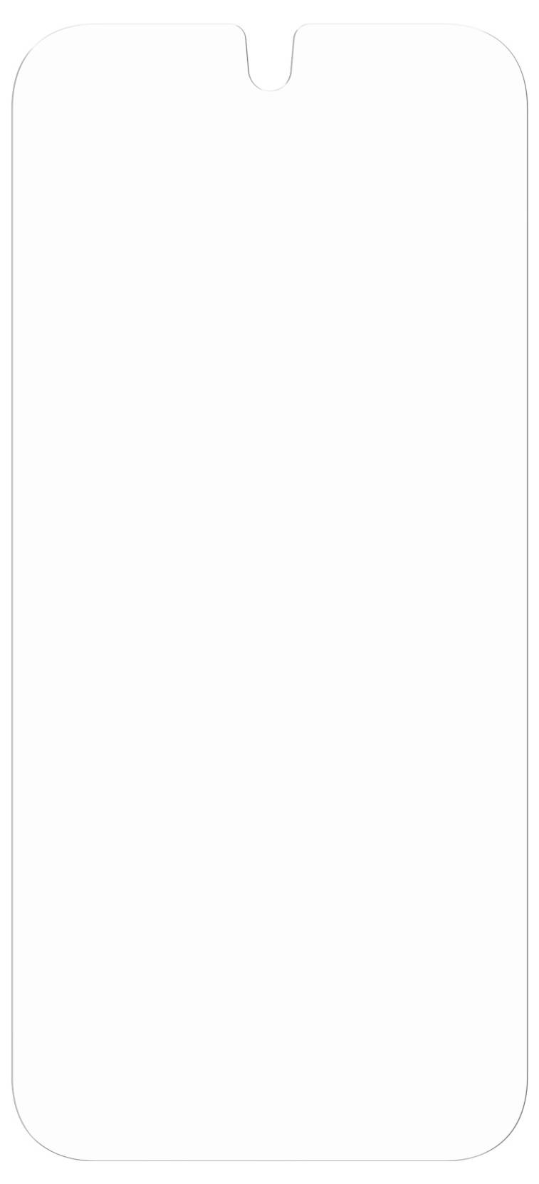Eine weiße Smartphone-Hülle in vertikaler Ausrichtung, schlichtes Design mit abgerundeten Ecken und einer Aussparung an der Oberseite.