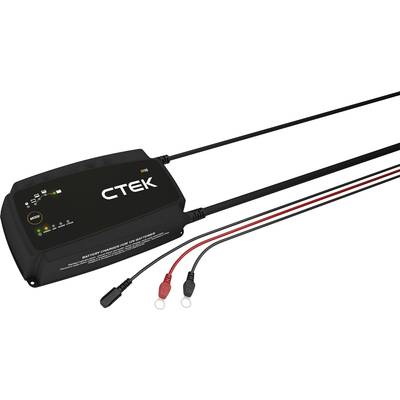 CTEK-Batterieladegerät mit Anzeigeleuchten und Anschlussklemmen, geeignet für verschiedene Batterietypen in Fahrzeugen.