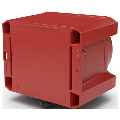 Ein rechteckiges, rotes, elektrisches Gehäuse aus Kunststoff mit mehreren Auslassöffnungen, für industrielle Anwendungen geeignet.