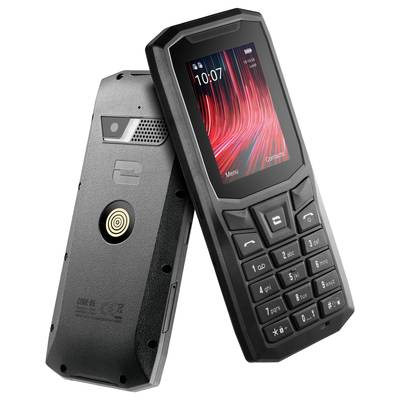 Zwei robuste mobile Geräte liegen nebeneinander. Eines zeigt ein buntes Display mit Uhrzeit, das andere zeigt die Rückseite mit Ladekontakt.
