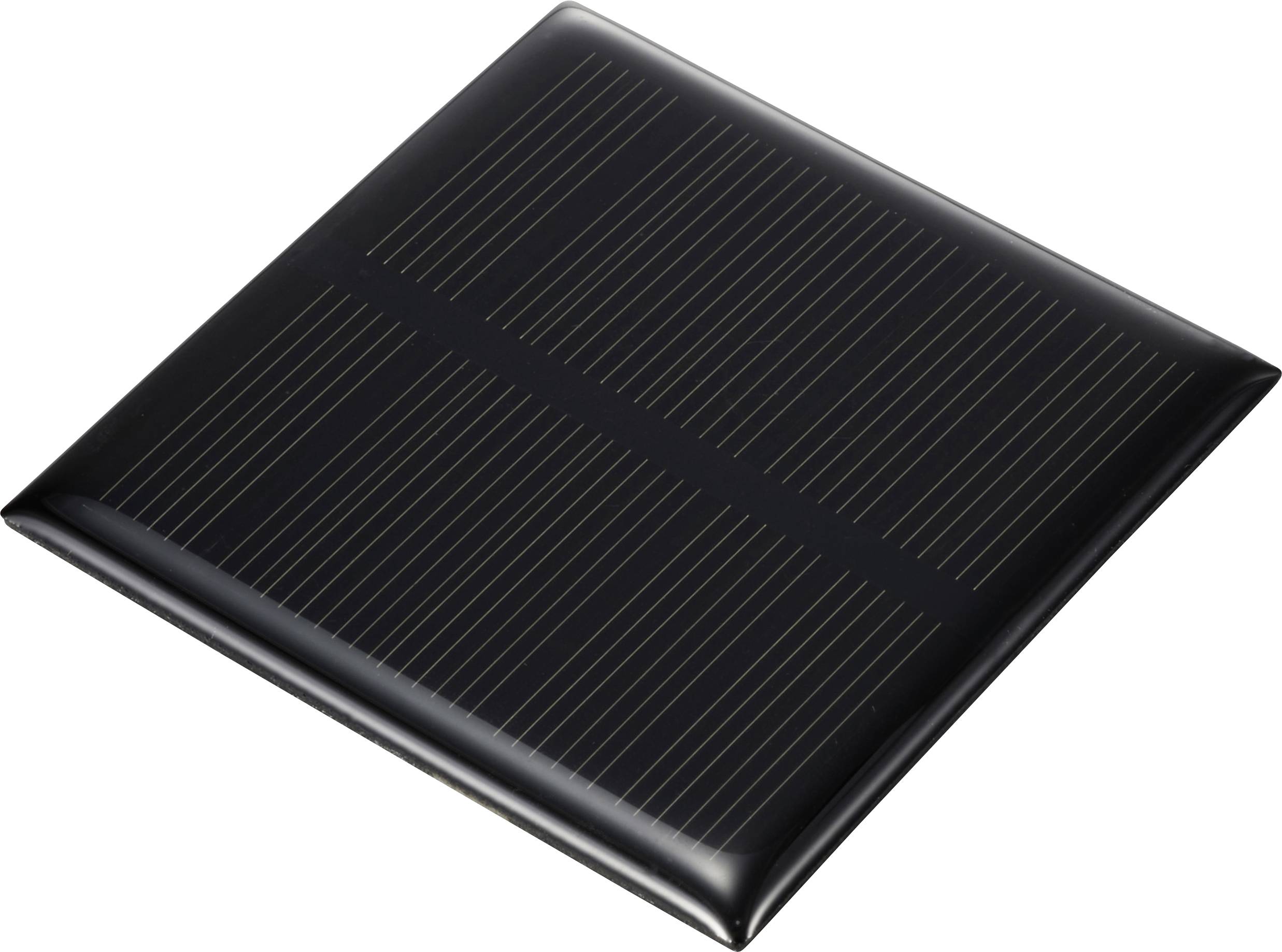 Ein quadratisches, schwarzes Solarpanel mit sichtbaren Photovoltaikstreifen, das für die Umwandlung von Sonnenlicht in Strom verwendet wird.