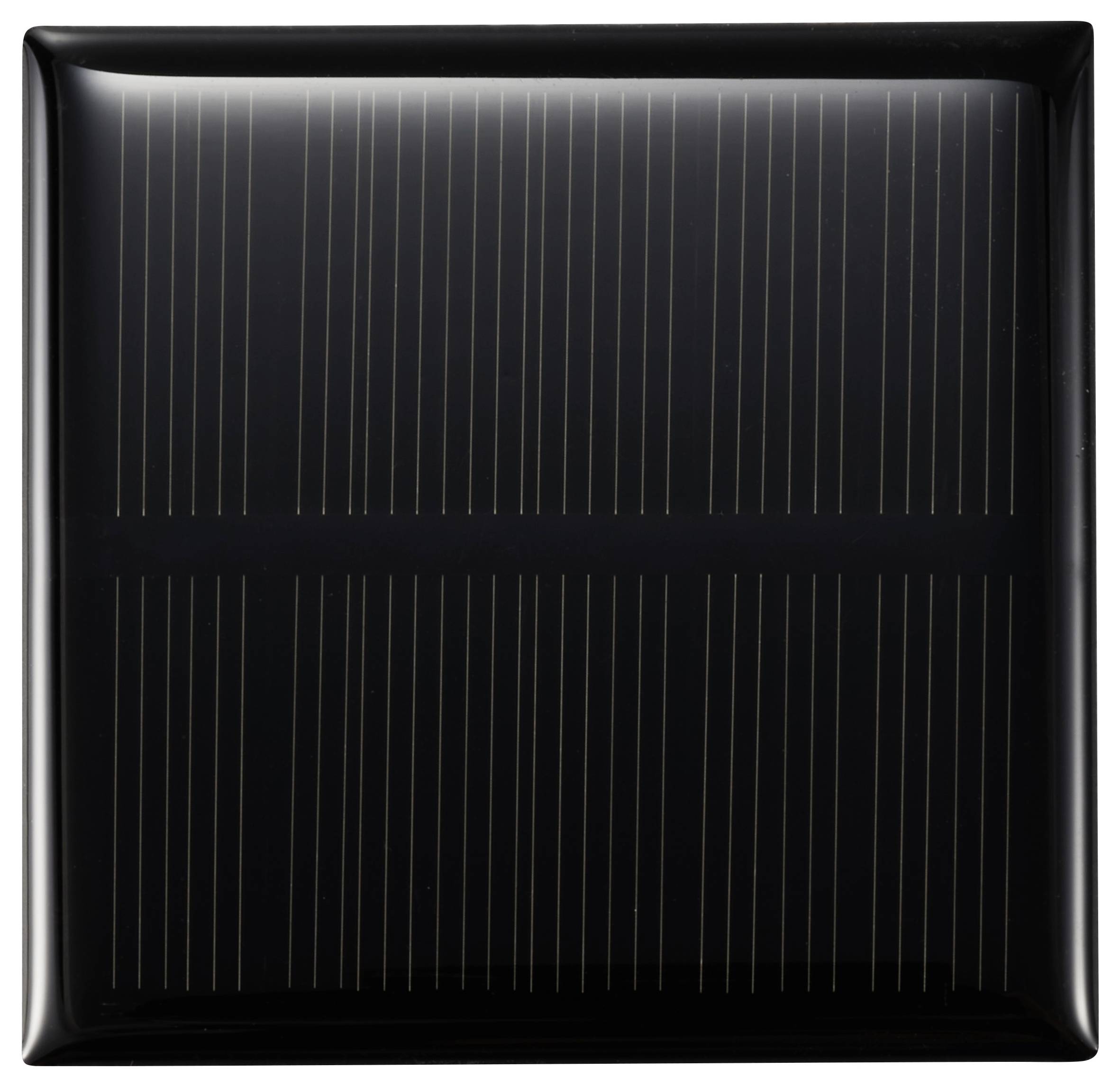 Eine rechteckige schwarze Solarzelle mit feinen parallelen Linien, die die Elektrizitätserzeugung symbolisiert.