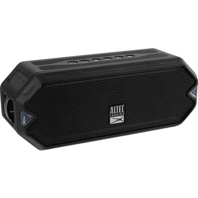 Schwarzer tragbarer Lautsprecher, rechteckige Form, markiert mit 'Altec Lansing' auf der Vorderseite. Enthält Steuerknöpfe oben.