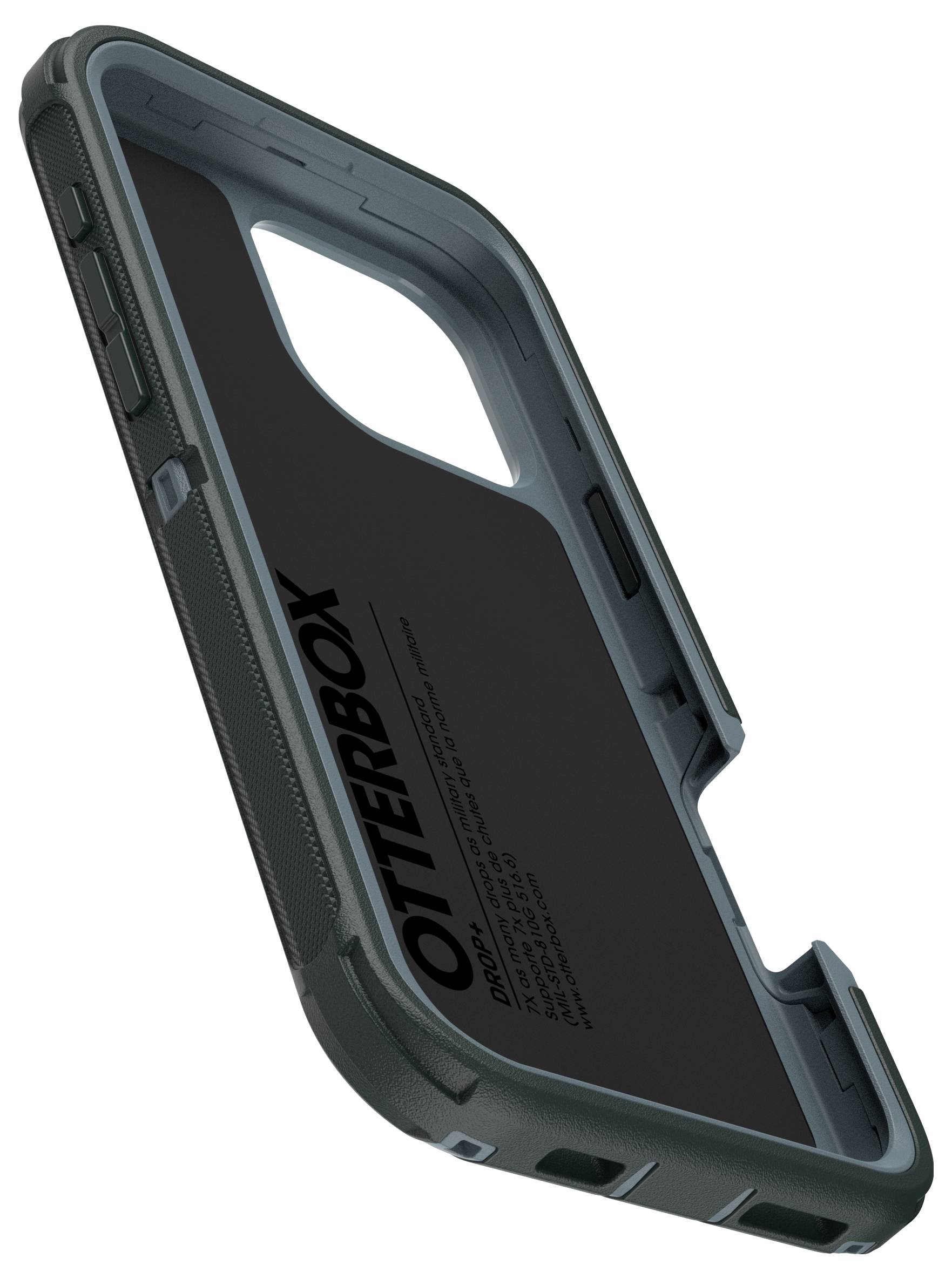 Schwarzes OtterBox-Smartphone-Gehäuse mit starker Stoßdämpfung und präzisen Aussparungen für Anschlüsse und Kamera.