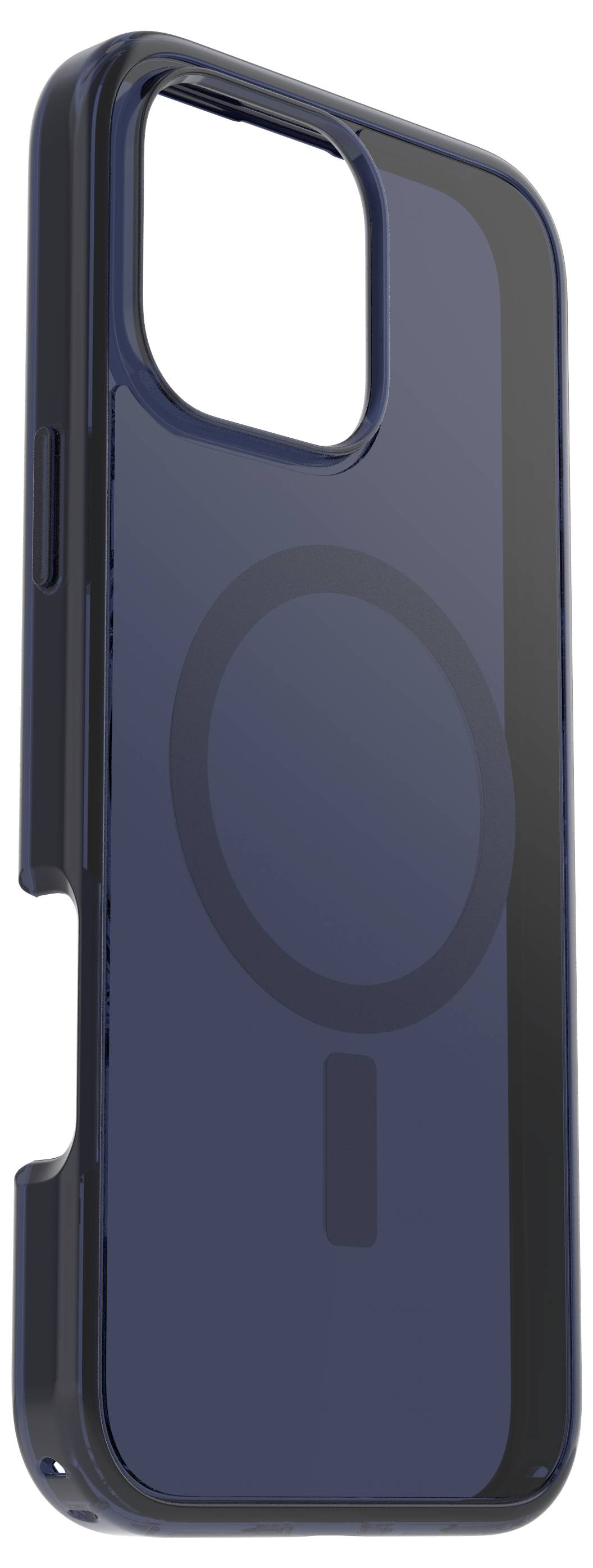 Dunkelblaue Handyhülle mit kreisförmigem MagSafe-Symbol, passend für Smartphone.