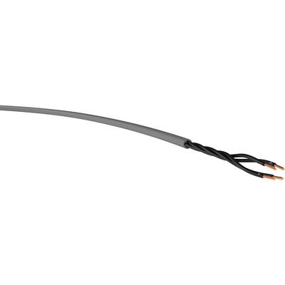 Ein graues Kabel, dessen Ende in zwei verdrillte, schwarze, abisolierte Kupferdrähte aufgeteilt ist.