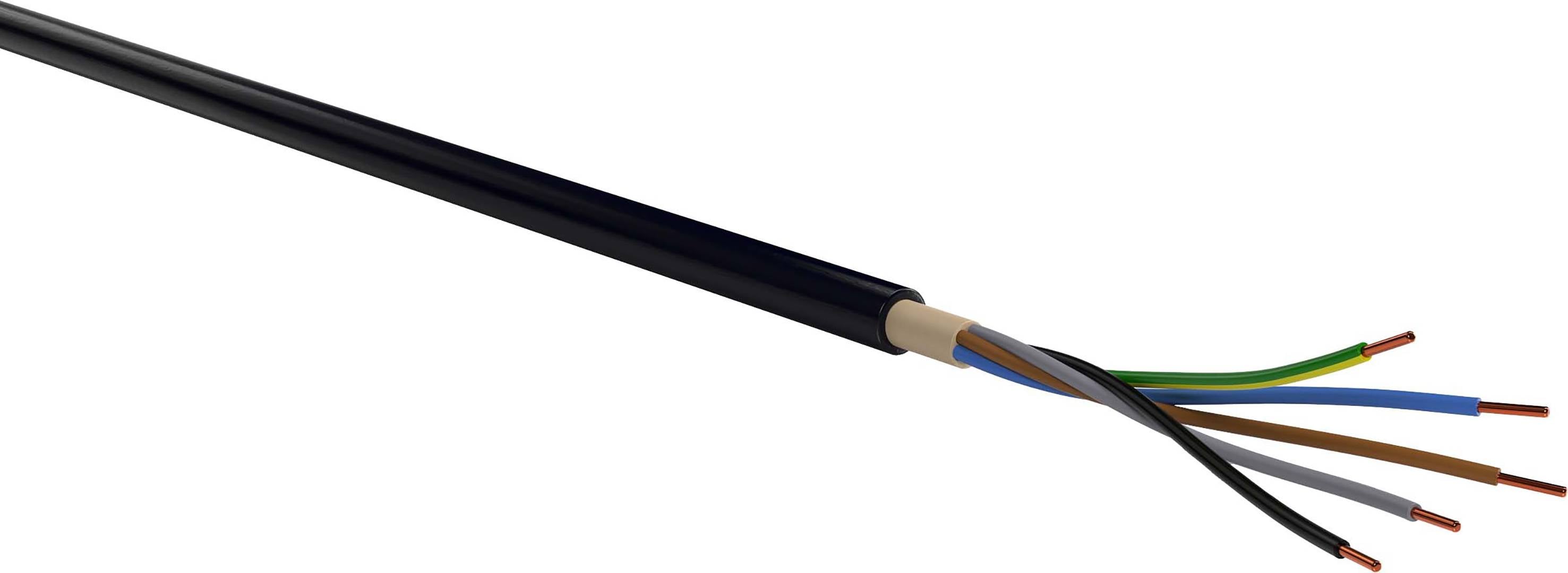Ein schwarz isoliertes Kabel mit mehreren farbigen Drähten. Die Drähte haben unterschiedliche Farben und sind am Ende freigelegt.