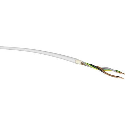 Stromkabel mit drei isolierten Kupferdrähten: grün-gelb, braun und blau. Geeignet für Elektroinstallationen.