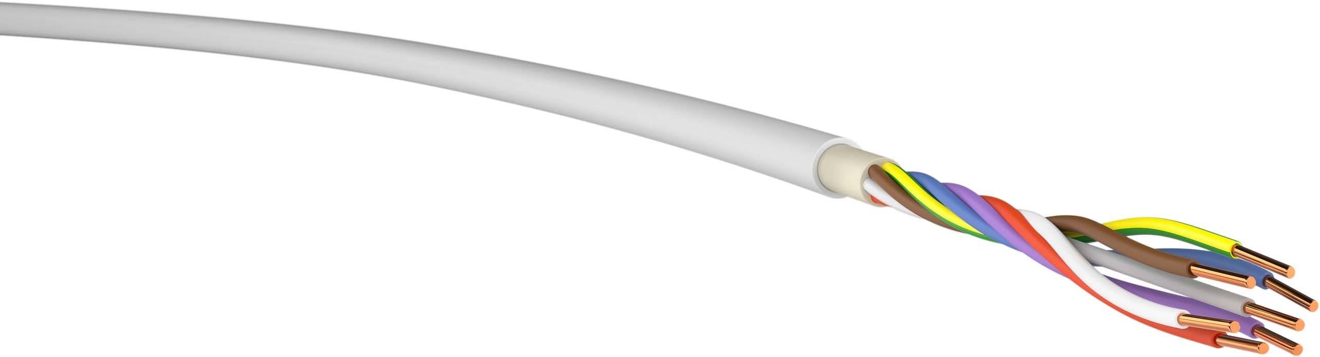 Mehradriges Kabel mit acht farbigen, ummantelten Kupferdrähten, geeignet für Netzwerke und Datenübertragung.