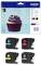 Druckerpatronen-Set von Brother LC123, bestehend aus Cyan, Magenta, Gelb und Schwarz, auf der Verpackung ist ein lila Muffin abgebildet.