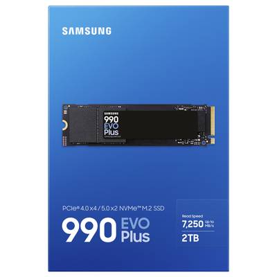 'Samsung 990 EVO Plus NVMe SSD, PCIe 4.0 x4, 2 TB, Lesegeschwindigkeit bis zu 7.250 MB/s, M.2-Format.'