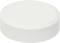 Weiße, runde Kunststoffkappe, oft als Verschluss für Flaschen oder Behälter verwendet.
