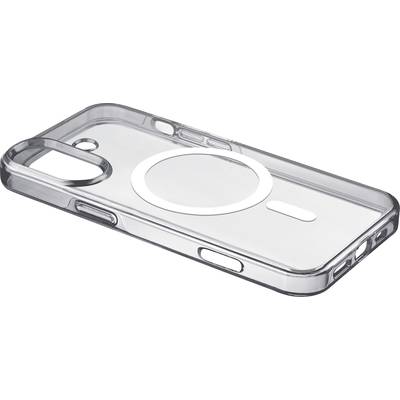 Transparente Smartphone-Hülle, zeigt die Rückseite mit kreisförmigem Muster. Schützt das Gerät und ermöglicht MagSafe-Funktion.