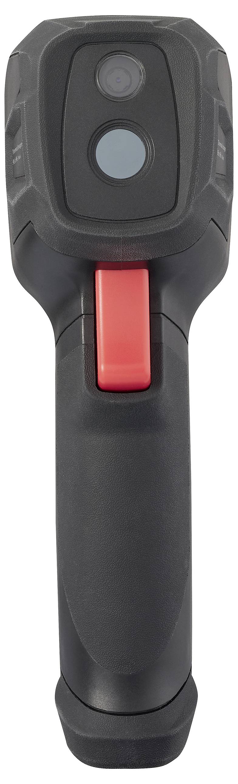Ein tragbares Infrarot-Thermografiegerät mit robustem Gehäuse und rotem Bedienungselement, geeignet zur Temperaturmessung.