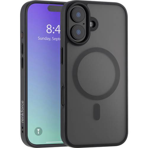 Thumbnail - Renkforce RF-6676268 Backcover Apple iPhone 16 Schwarz, Transparent Induktives Laden, MagSafe kompatibel RF-6676268
