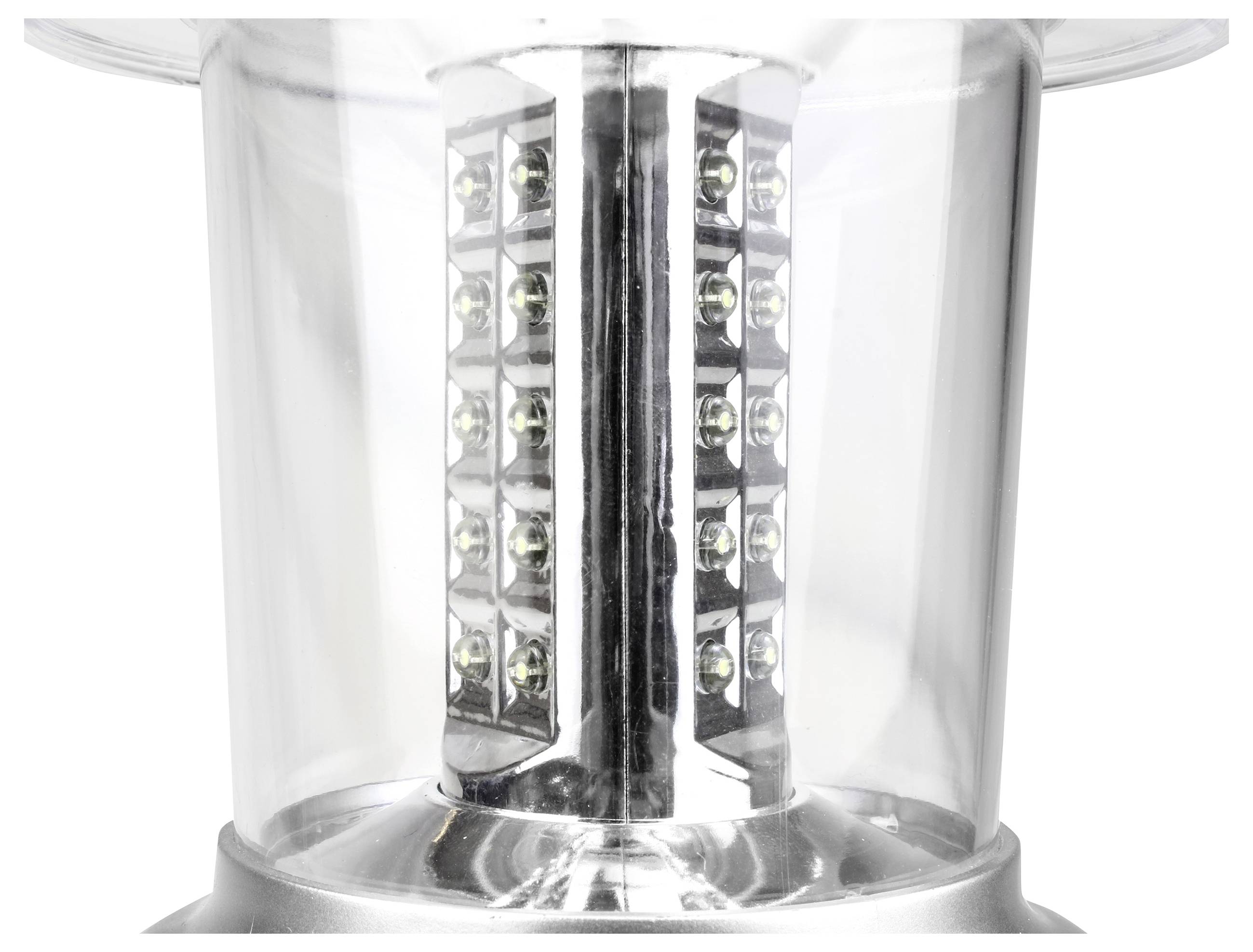 Eine aufrechte Laterne mit zahlreichen LED-Lichtern im Inneren, die eine gleichmäßige Beleuchtung bieten.
