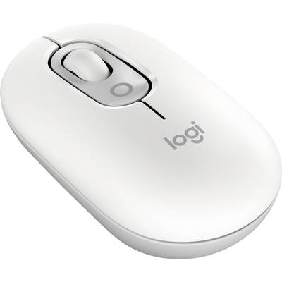Weiße Computermaus mit Scrollrad und 'logi'-Logo. Ergonomisches Design für komfortable Nutzung.
