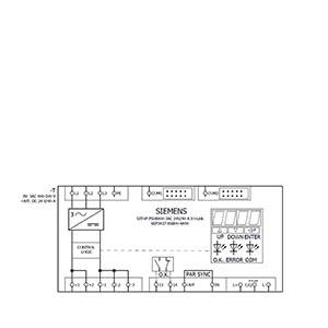'Schema eines Siemens-Systems mit Kontroll- und Synchronisationselementen, einschließlich O.K.- und Fehleranzeigen. Verkabelungsdetails sind sichtbar.'