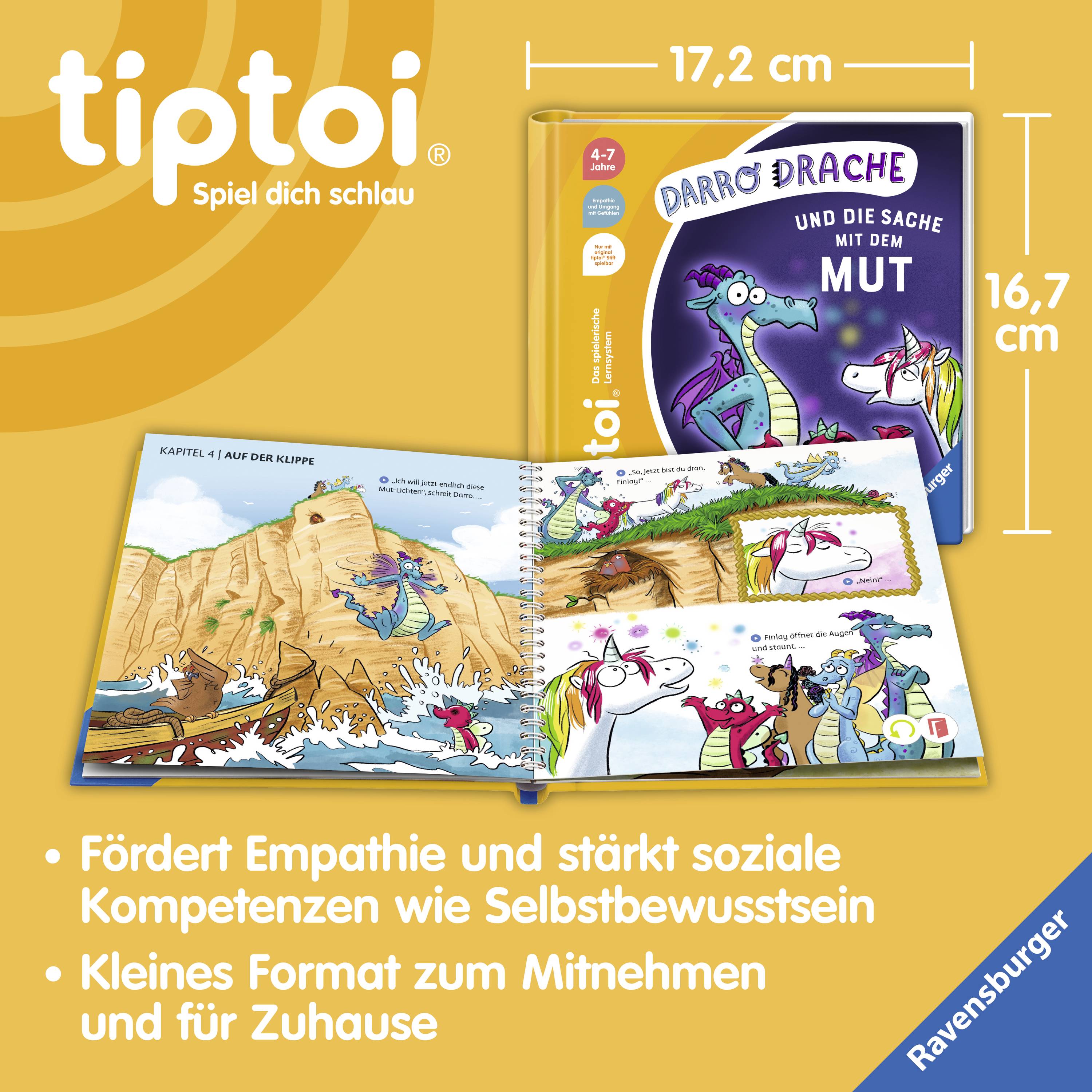 'Tiptoi: Darro Drache und die Sache mit dem Mut'. Kinderbuch zur Förderung von Empathie. Kleines Format, ideal für unterwegs.