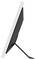 Seitliche Ansicht eines schwarzen, flachen Monitors mit schmalem weißen Rand und stabilem Metallständer.