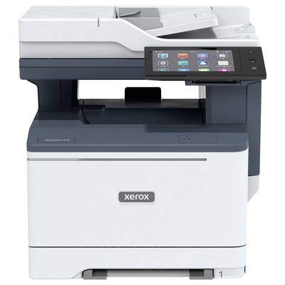Ein Multifunktionsdrucker mit Touchscreen zeigt verschiedene Funktionen. Das Gerät hat ein modernes Design und gehört zur Marke Xerox.