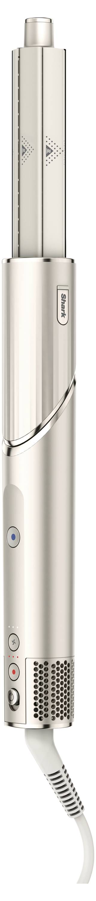 Haarglätter und -lockenwickler in metallischem Design mit Bedienelementen und Display, geeignet zum Stylen von Haaren.