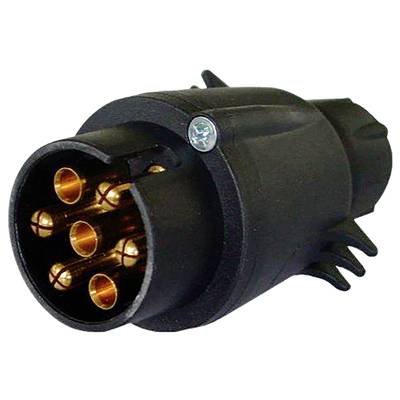 'Schwarzer Adapterstecker mit fünf goldenen Kontakten in einer kreisförmigen Anordnung.'