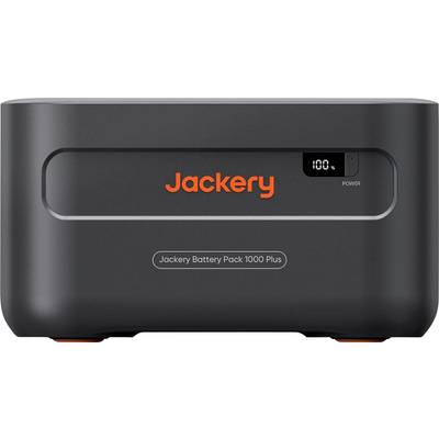 Ein dunkelgrauer Jackery-Akku mit einem Display, das '100%' anzeigt. Das Gerät dient zum Speichern und Liefern elektrischer Energie.