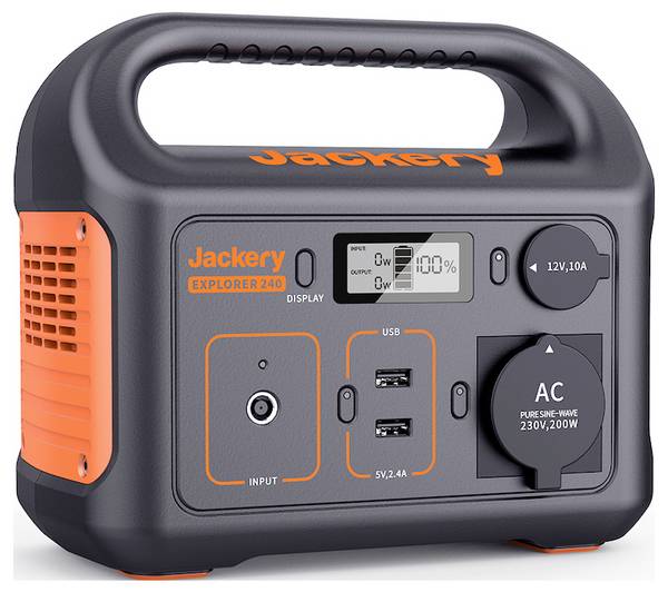Jackery Explorer 240 v2 Powerstation   LiFePO 4  Schwarz, Orange mit Laderegler