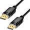 Schwarzes DisplayPort-Kabel mit zwei goldenen Anschlüssen, geeignet für die Übertragung von Audio- und Videosignalen zwischen Geräten.