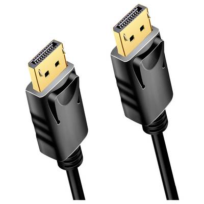 Zwei schwarze DisplayPort-Kabel mit goldenen Steckern, nebeneinander abgebildet. Sie dienen zur Verbindung von Monitoren mit Computern.
