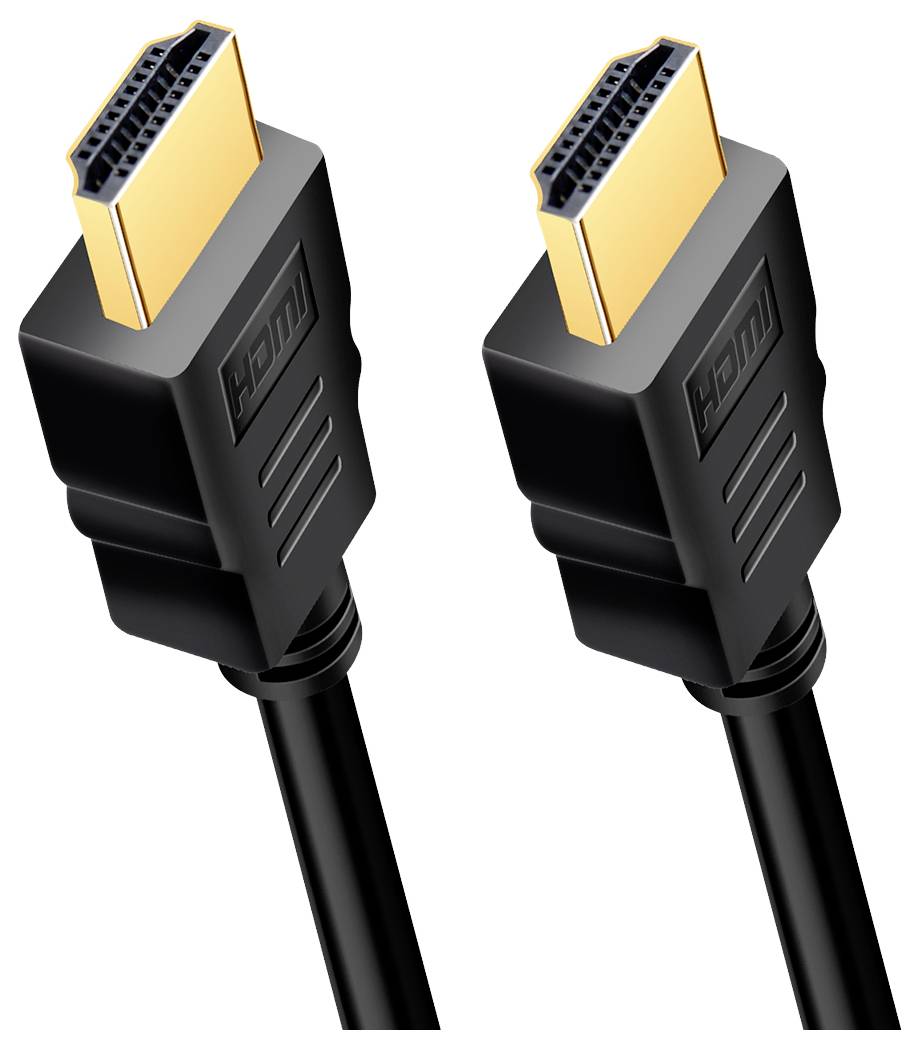 Zwei schwarze HDMI-Kabel mit goldenen Steckern nebeneinander.